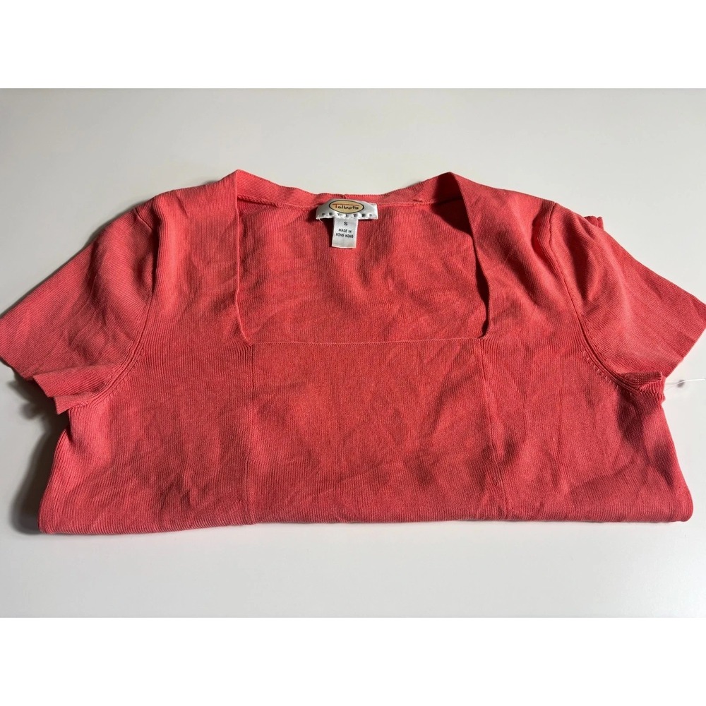 Talbots Peplum Top Womens PS Coral Slim Fitted Short Sleeve Square Neck Pullover - Picture 4 of 7